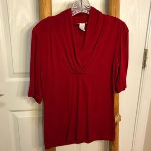 Tweeds dark red v-neck cotton top, size S